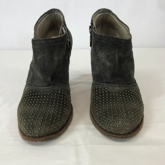 FLORENTINI + BAKER ~ WOMENS 37 ~ GRAY SUEDE STUDDED BOOTIES WITH HEEL - Picture 3 of 8